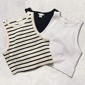 H&M • Black, White, and Striped Crop Tops (Set of 3)